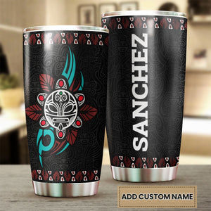 Camellia Personalized Taino Sun Pattern Graphics Stainless Steel Tumbler - Double-Walled Insulation Travel Thermal Cup With Lid Gift For Birthday