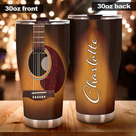 Camellia Personalized 3D Arcoustic Guitar Stainless Steel Tumbler - Customized Double-Walled Insulation Therma Cup With Lid Gift For Musician Guitarist