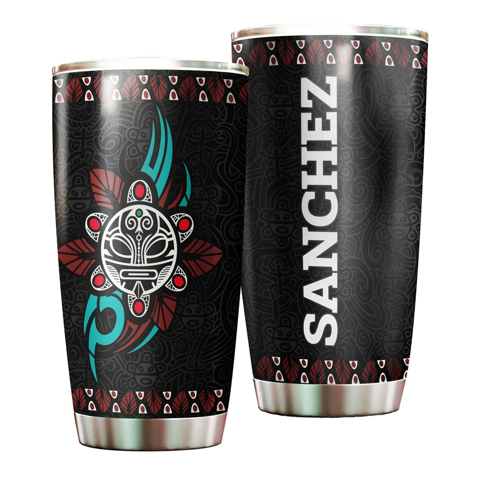 Camellia Personalized Taino Sun Pattern Graphics Stainless Steel Tumbler - Double-Walled Insulation Travel Thermal Cup With Lid Gift For Birthday