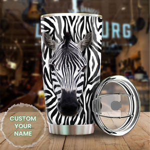 Camellia Personalized Zebra Animal Minimalism Graphics Stainless Steel Tumbler - Double-Walled Insulation Travel Thermal Cup With Lid Gift For Zebra Nature Animal Lover