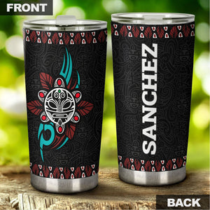 Camellia Personalized Taino Sun Pattern Graphics Stainless Steel Tumbler - Double-Walled Insulation Travel Thermal Cup With Lid Gift For Birthday