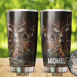 Camellia Personalized Deer Forest Hunting Graphics Stainless Steel Tumbler - Double-Walled Insulation Travel Thermal Cup With Lid Gift For Deer Hunter Men