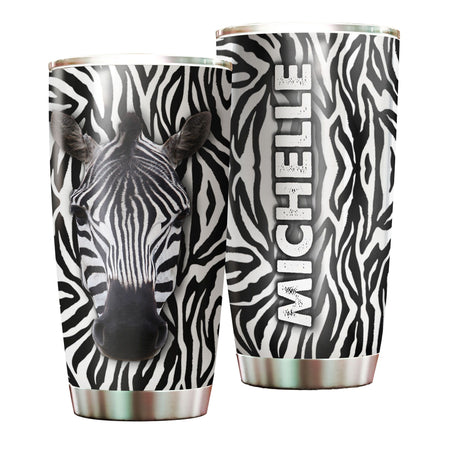 Camellia Personalized Zebra Animal Minimalism Graphics Stainless Steel Tumbler - Double-Walled Insulation Travel Thermal Cup With Lid Gift For Zebra Nature Animal Lover