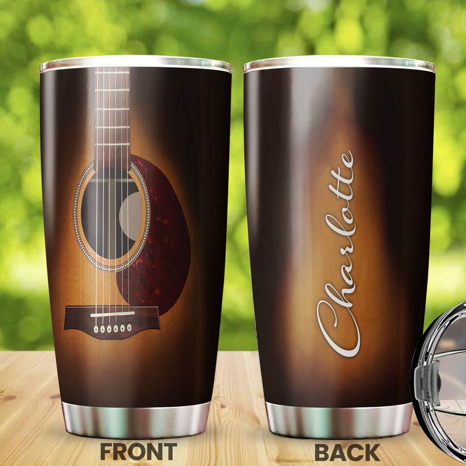 Camellia Personalized 3D Arcoustic Guitar Stainless Steel Tumbler - Customized Double-Walled Insulation Therma Cup With Lid Gift For Musician Guitarist