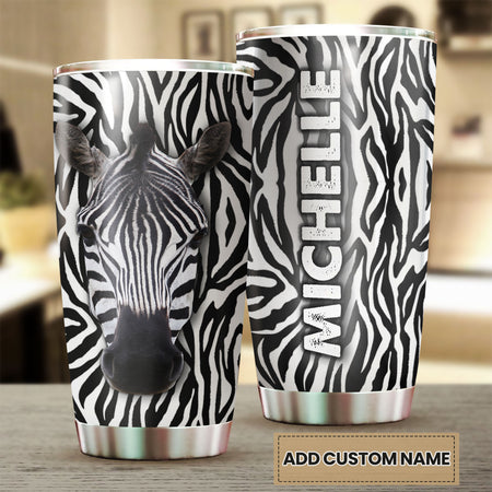 Camellia Personalized Zebra Animal Minimalism Graphics Stainless Steel Tumbler - Double-Walled Insulation Travel Thermal Cup With Lid Gift For Zebra Nature Animal Lover