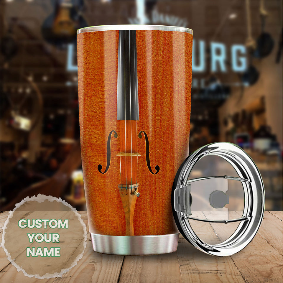 Camellia Personalized Violin String Graphics Stainless Steel Tumbler - Double-Walled Insulation Thermal Cup With Lid Gift For Violinist Guitarist Musician