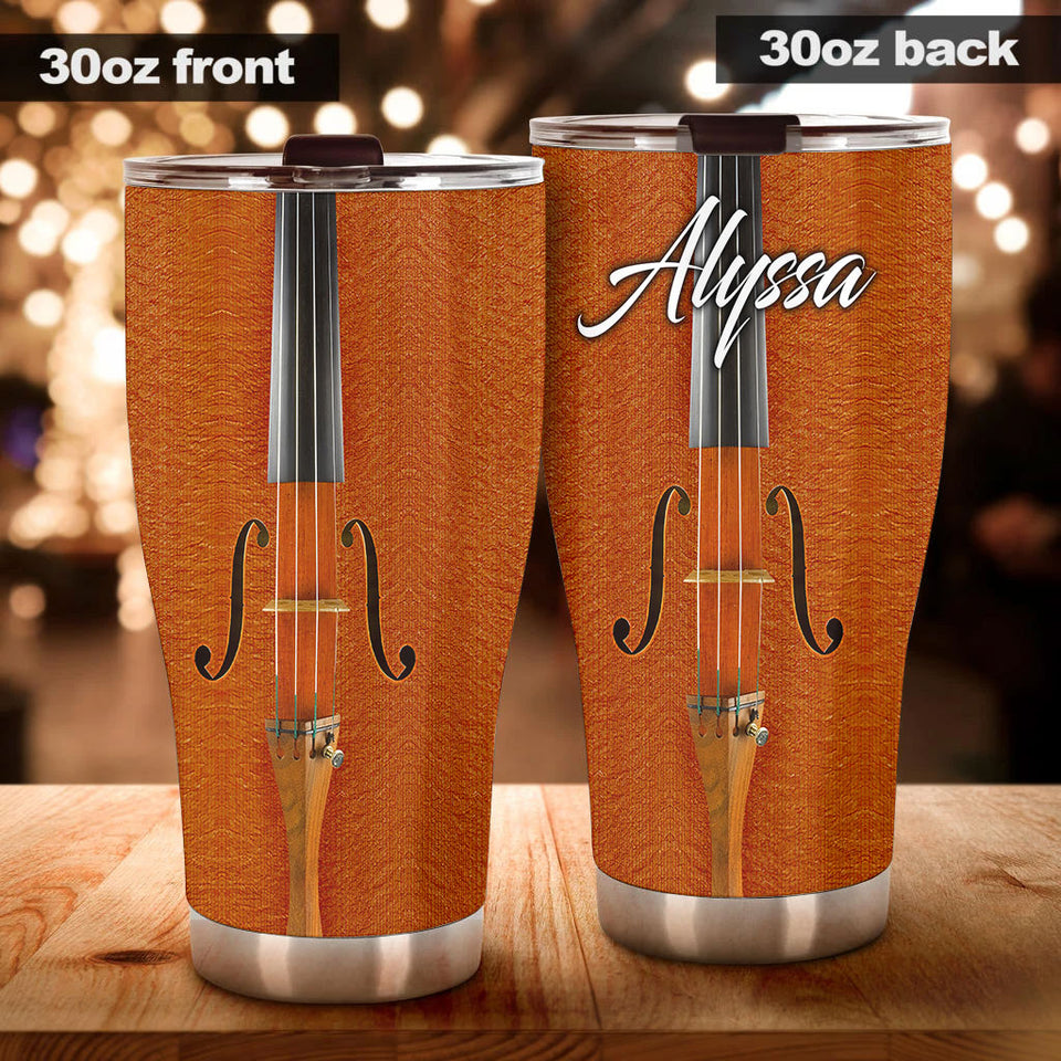 Camellia Personalized Violin String Graphics Stainless Steel Tumbler - Double-Walled Insulation Thermal Cup With Lid Gift For Violinist Guitarist Musician