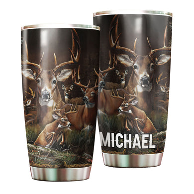 Camellia Personalized Deer Forest Hunting Graphics Stainless Steel Tumbler - Double-Walled Insulation Travel Thermal Cup With Lid Gift For Deer Hunter Men