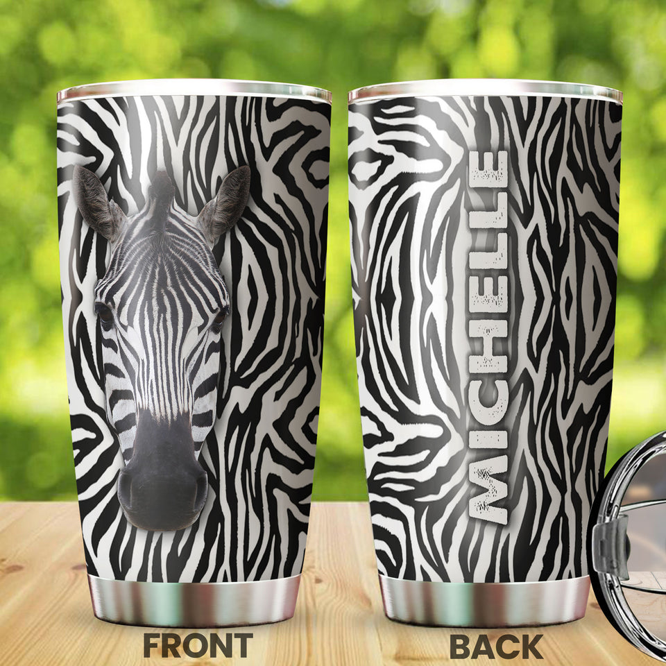 Camellia Personalized Zebra Animal Minimalism Graphics Stainless Steel Tumbler - Double-Walled Insulation Travel Thermal Cup With Lid Gift For Zebra Nature Animal Lover