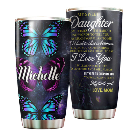 Camellia Personalized Butterfly To My Daughter Loving Letter Stainless Steel Tumbler - Double-Walled Insulation Travel Thermal Cup With Lid Mom Gift For Daughter