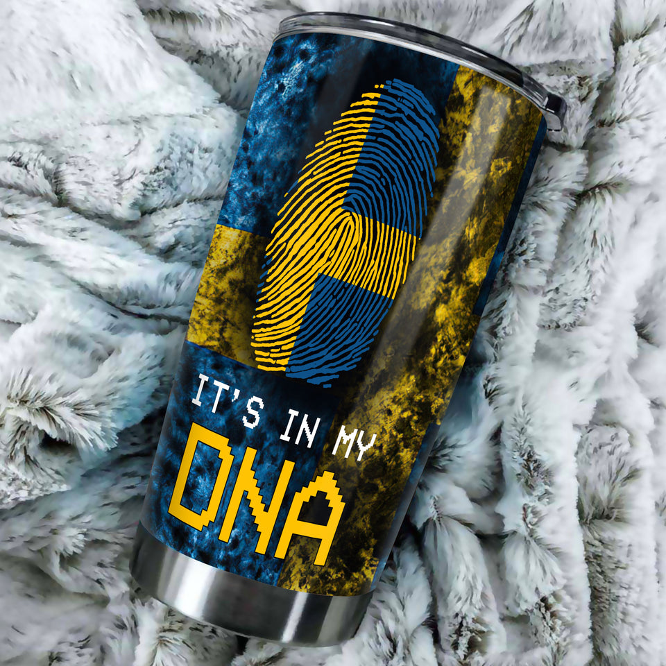 Camellia Personalized DNA Sweden Fingerprint Nutrition Facts Stainless Steel Tumbler - Double-Walled Insulation Travel Thermal Cup With Lid Gift For Swedish