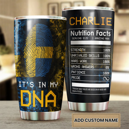 Camellia Personalized DNA Sweden Fingerprint Nutrition Facts Stainless Steel Tumbler - Double-Walled Insulation Travel Thermal Cup With Lid Gift For Swedish