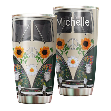 Camellia Personalized Sunflower Hippie Peace Lover Butterfly Graphics Stainless Steel Tumbler - Double-Walled Insulation Thermal Cup With Lid Gift For Hipster