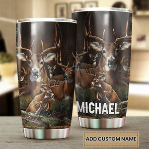 Camellia Personalized Deer Forest Hunting Graphics Stainless Steel Tumbler - Double-Walled Insulation Travel Thermal Cup With Lid Gift For Deer Hunter Men