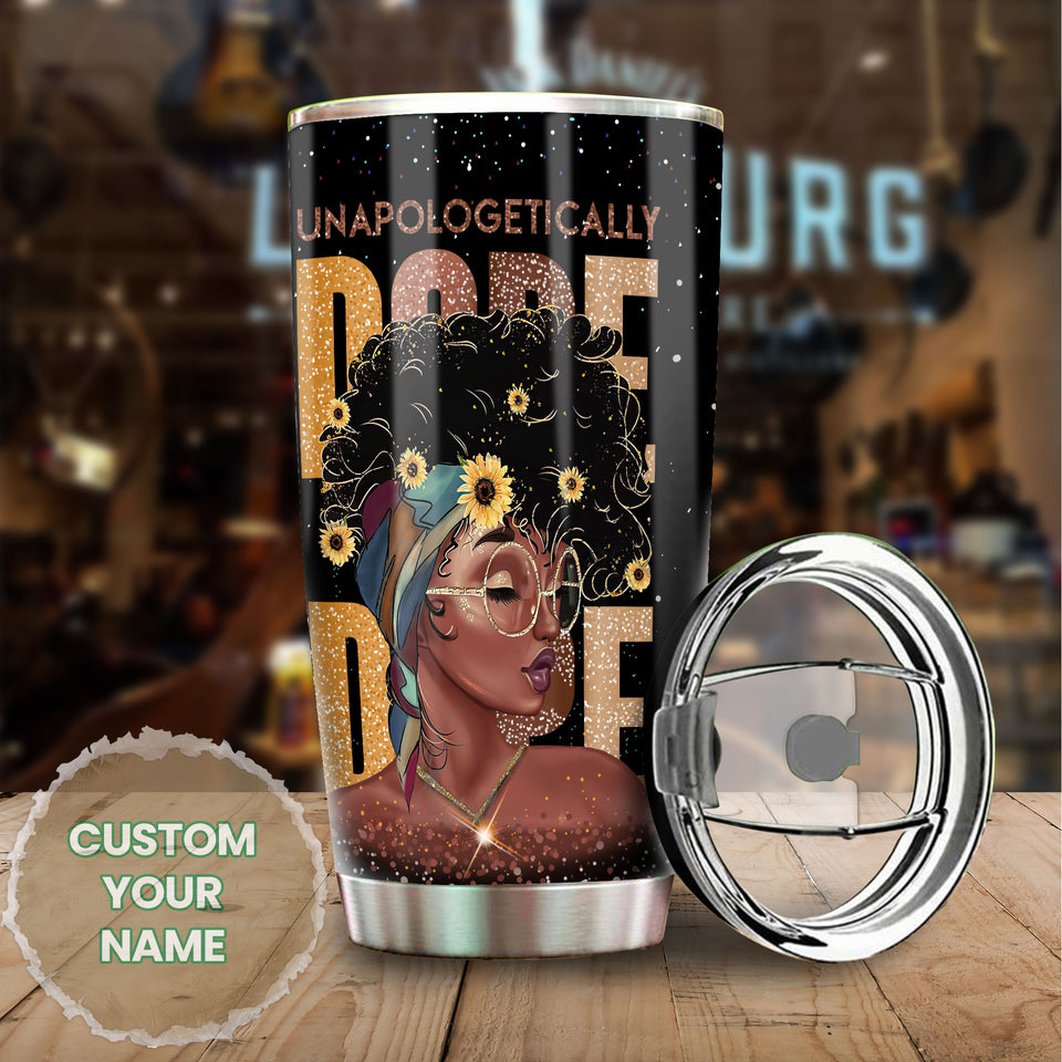 Camellia Personalized Unapologetically Dope Afro Girl Black Women Stainless Steel Tumbler - Double-Walled Insulation Travel Thermal Cup With Lid Gift For Hippie Girl Women