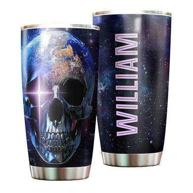 Camellia Personalized Space Earth SKull Galaxy Graphics Stainless Steel Tumbler - Double-Walled Insulation Travel Thermal Cup With Lid Gift For Science Nerd