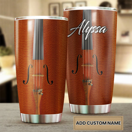 Camellia Personalized Violin String Graphics Stainless Steel Tumbler - Double-Walled Insulation Thermal Cup With Lid Gift For Violinist Guitarist Musician