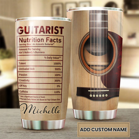 Camellia Personalized Guitarist Nutrition Facts Funny Stainless Steel Tumbler - Double-Walled Insulation Thermal Cup With Lid Gift For Bass Guitar Player