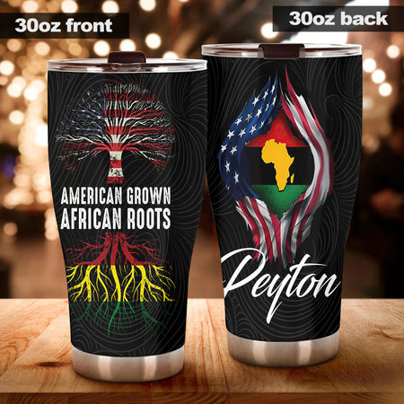 Camellia Personalized 3D American Grown African Roots Stainless Steel Tumbler - Customized Double-Walled Insulation Therma Cup With Lid