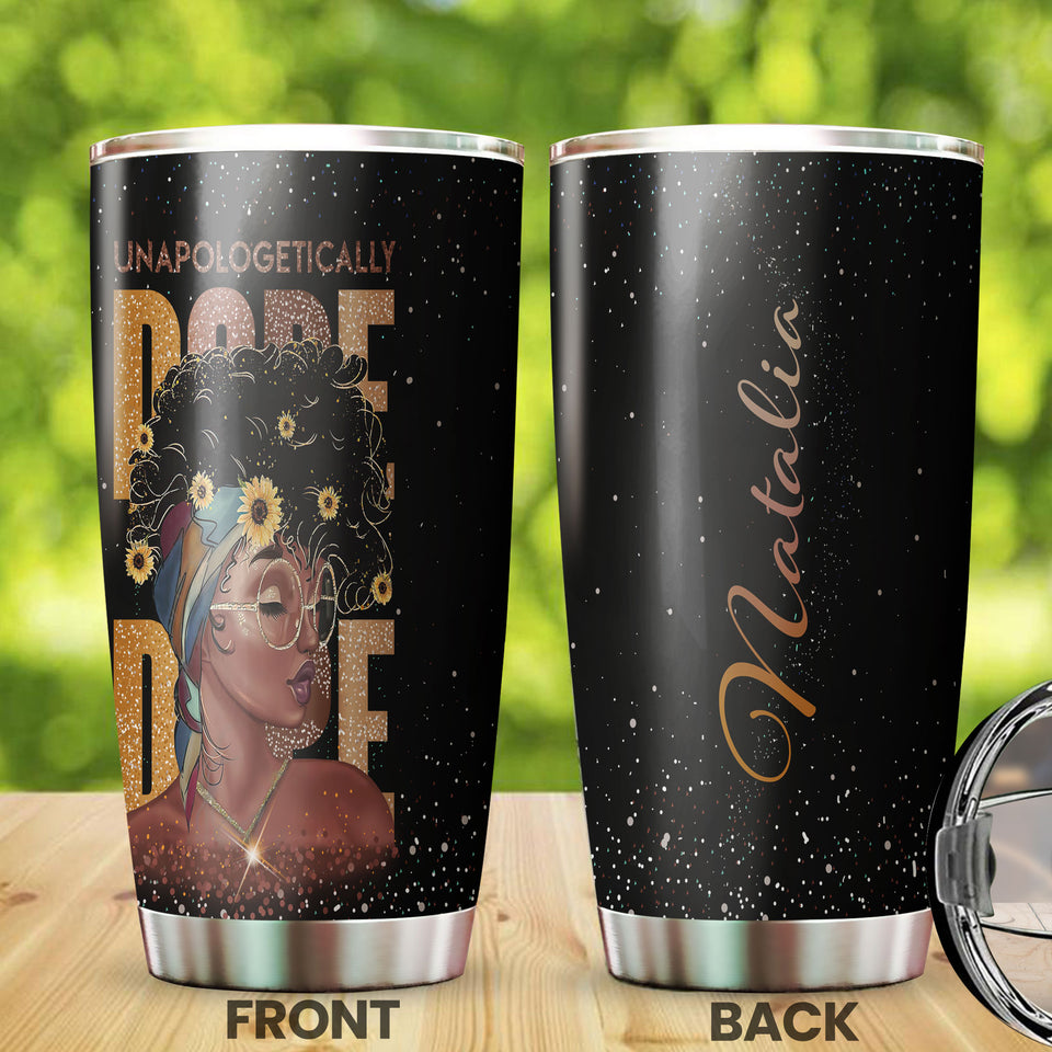 Camellia Personalized Unapologetically Dope Afro Girl Black Women Stainless Steel Tumbler - Double-Walled Insulation Travel Thermal Cup With Lid Gift For Hippie Girl Women