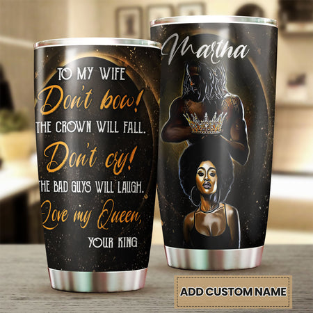 Camellia Personalized Afro Girl To My Wife Crown Loving Letter Stainless Steel Tumbler - Double-Walled Insulation Thermal Cup With Lid Valentines Day Gift For Girlfriend Wife