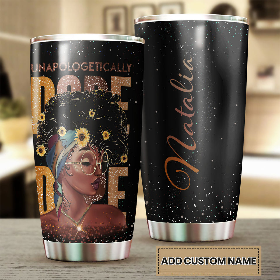 Camellia Personalized Unapologetically Dope Afro Girl Black Women Stainless Steel Tumbler - Double-Walled Insulation Travel Thermal Cup With Lid Gift For Hippie Girl Women