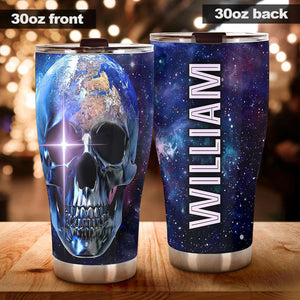 Camellia Personalized Space Earth SKull Galaxy Graphics Stainless Steel Tumbler - Double-Walled Insulation Travel Thermal Cup With Lid Gift For Science Nerd