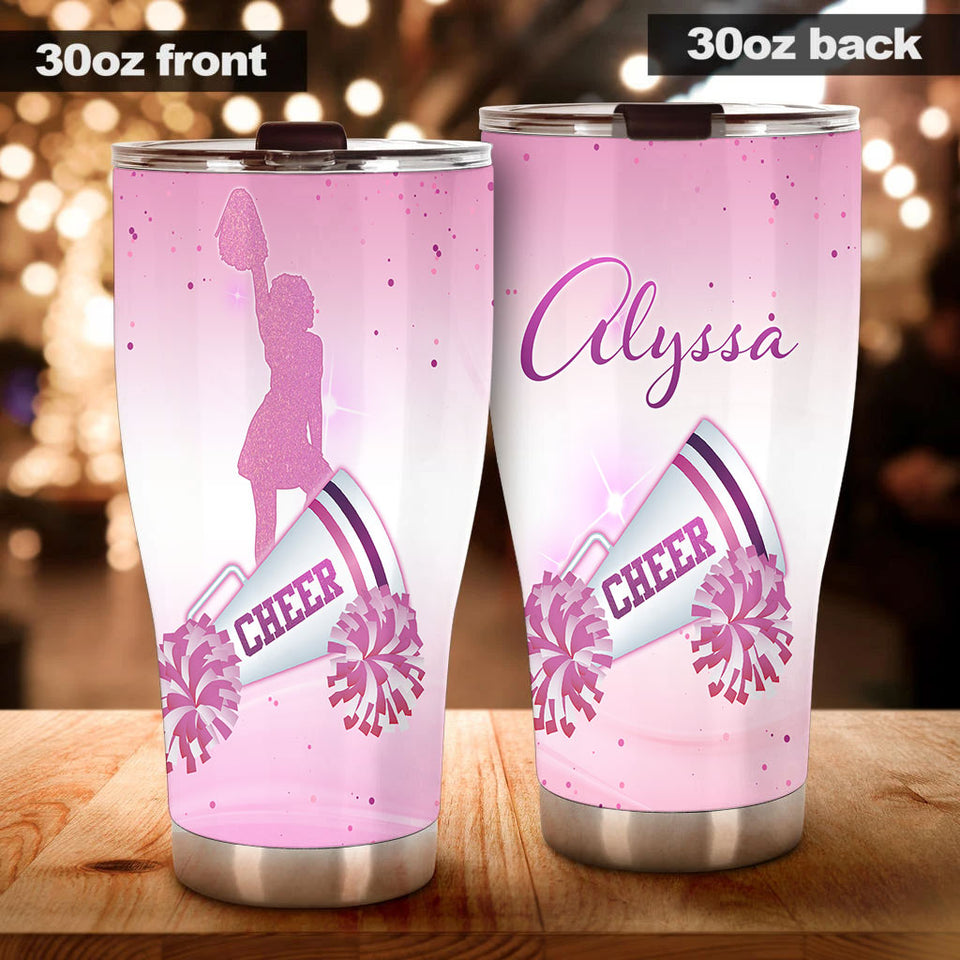 Camellia Personalized Cheerleading Girl Pink Graphics Stainless Steel Tumbler - Double-Walled Insulation Sporty Thermal Cup With Lid Gift For Cheerleaders Teenager Girl
