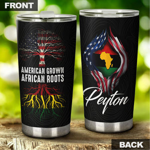 Camellia Personalized 3D American Grown African Roots Stainless Steel Tumbler - Customized Double-Walled Insulation Therma Cup With Lid