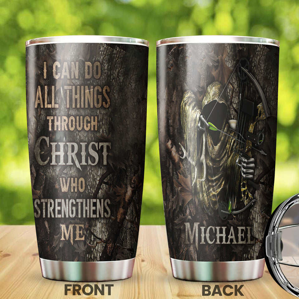 Camellia Personalized Archer I Can Do All Christ Strengthens Me Stainless Steel Tumbler - Double-Walled Insulation Thermal Cup With Lid Gift For Faith Believer
