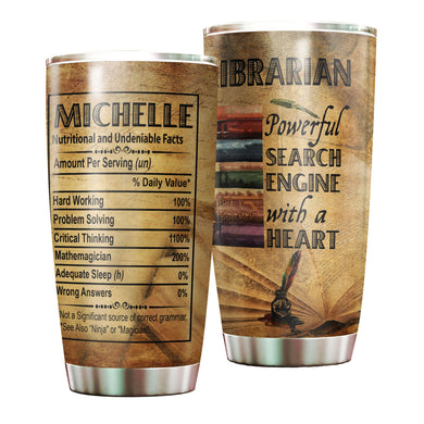 Camellia Personalized Librarian Powerful Search Engine Vintage Nutrition Facts Stainless Steel Tumbler - Double-Walled Insulation Thermal Cup With Lid Gift For Nerd Librarian