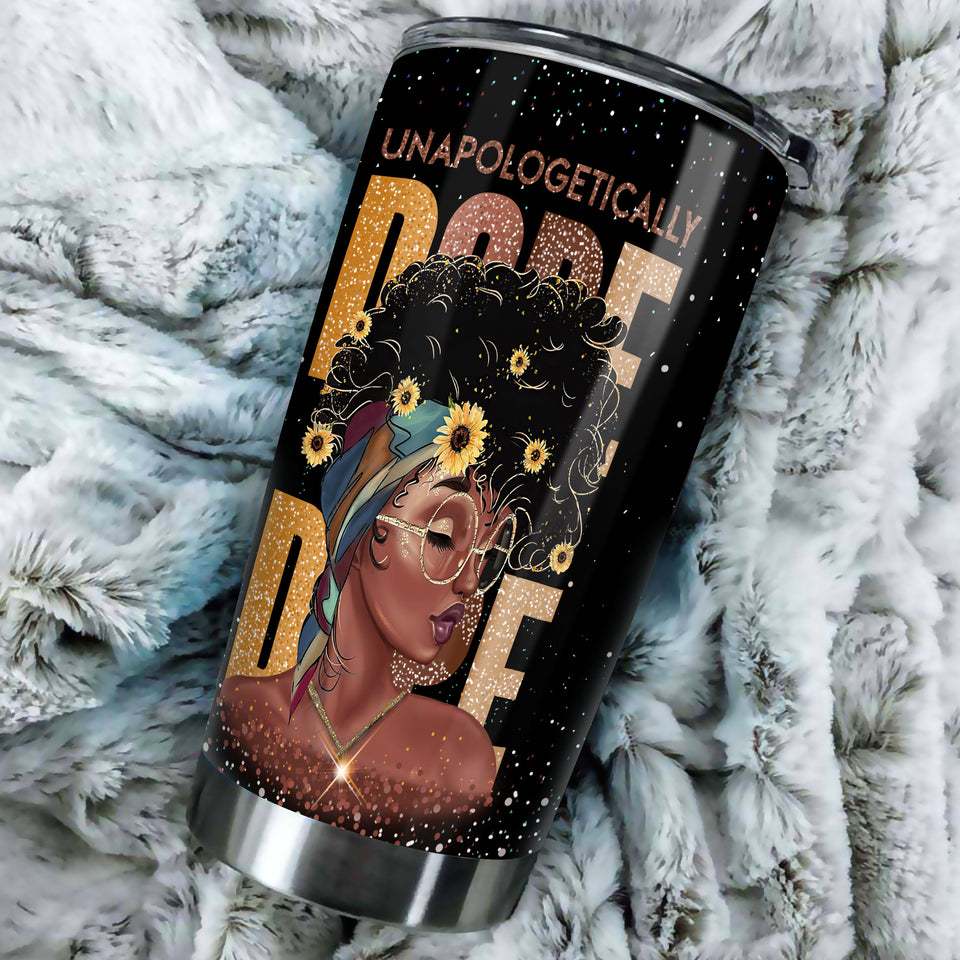 Camellia Personalized Unapologetically Dope Afro Girl Black Women Stainless Steel Tumbler - Double-Walled Insulation Travel Thermal Cup With Lid Gift For Hippie Girl Women
