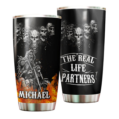 Camellia Personalized The Real Life Partner Skeleton Motorcycling Graphics Stainless Steel Tumbler - Double-Walled Insulation Thermal Cup With Lid Gift For Biker Men