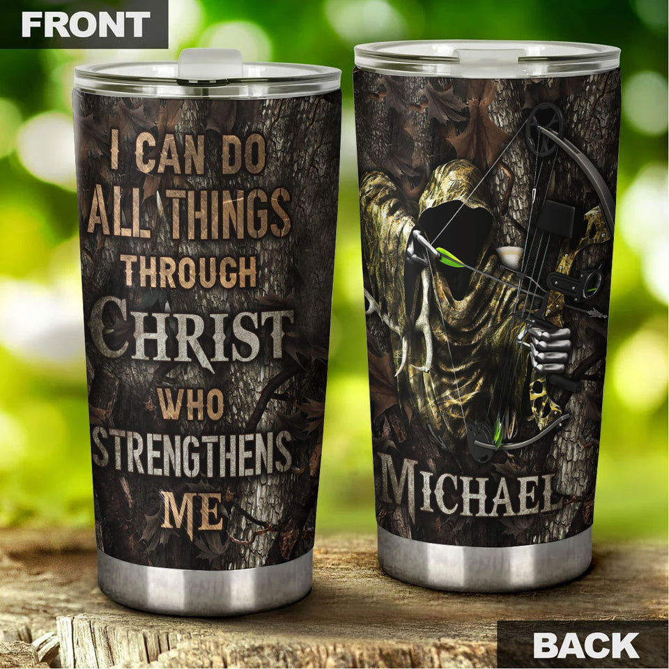 Camellia Personalized Archer I Can Do All Christ Strengthens Me Stainless Steel Tumbler - Double-Walled Insulation Thermal Cup With Lid Gift For Faith Believer