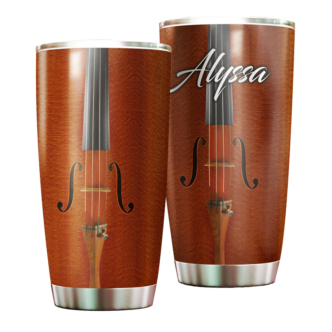 Camellia Personalized Violin String Graphics Stainless Steel Tumbler - Double-Walled Insulation Thermal Cup With Lid Gift For Violinist Guitarist Musician