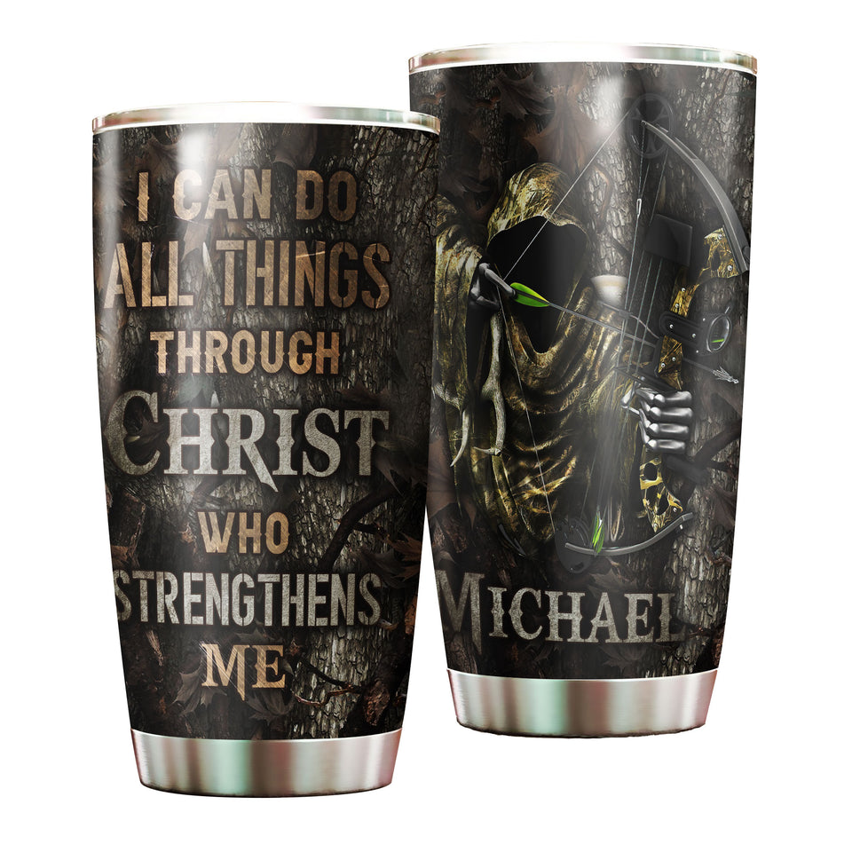 Camellia Personalized Archer I Can Do All Christ Strengthens Me Stainless Steel Tumbler - Double-Walled Insulation Thermal Cup With Lid Gift For Faith Believer