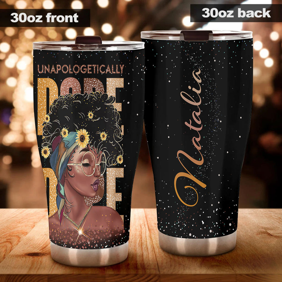 Camellia Personalized Unapologetically Dope Afro Girl Black Women Stainless Steel Tumbler - Double-Walled Insulation Travel Thermal Cup With Lid Gift For Hippie Girl Women