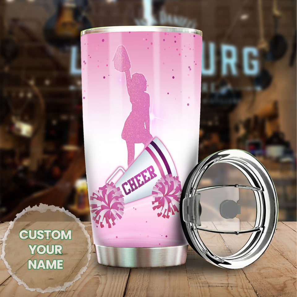 Camellia Personalized Cheerleading Girl Pink Graphics Stainless Steel Tumbler - Double-Walled Insulation Sporty Thermal Cup With Lid Gift For Cheerleaders Teenager Girl