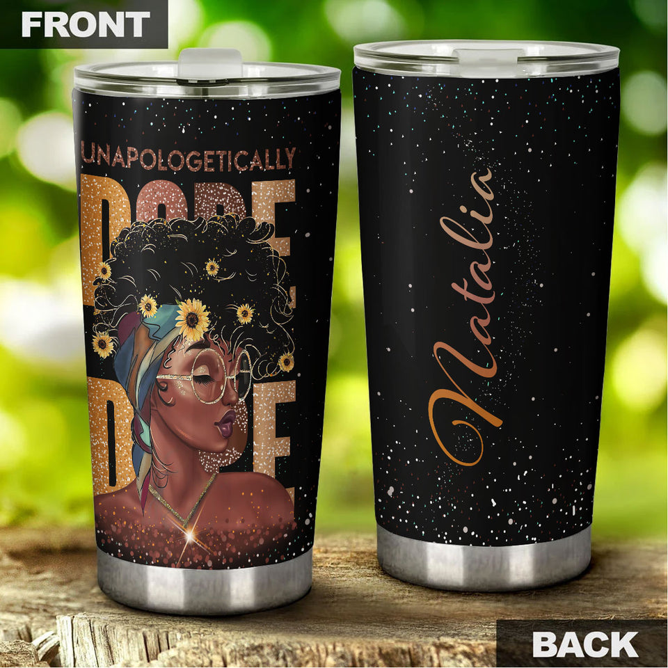 Camellia Personalized Unapologetically Dope Afro Girl Black Women Stainless Steel Tumbler - Double-Walled Insulation Travel Thermal Cup With Lid Gift For Hippie Girl Women