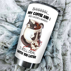 Camellia Personalized Black Cat My Coffee And I Stainless Steel Tumbler - Double-Walled Insulation Coffee Thermal Cup With Lid Gift For Pet Lover