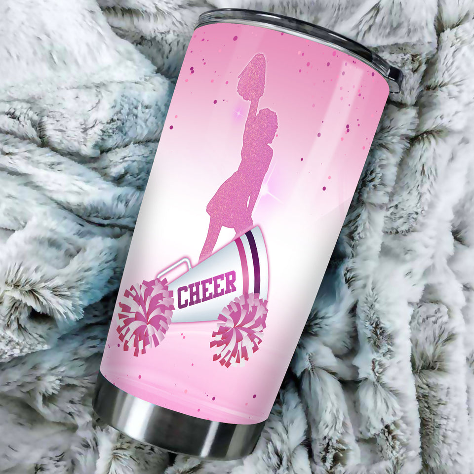 Camellia Personalized Cheerleading Girl Pink Graphics Stainless Steel Tumbler - Double-Walled Insulation Sporty Thermal Cup With Lid Gift For Cheerleaders Teenager Girl