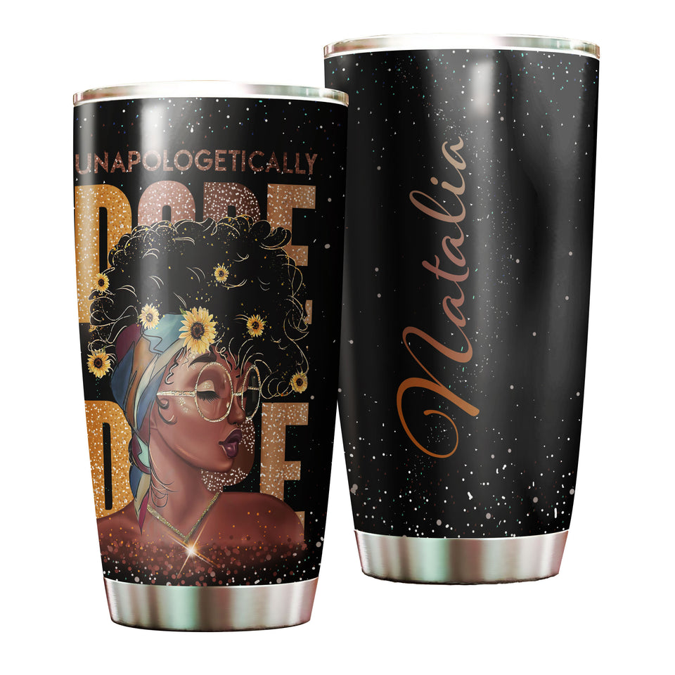 Camellia Personalized Unapologetically Dope Afro Girl Black Women Stainless Steel Tumbler - Double-Walled Insulation Travel Thermal Cup With Lid Gift For Hippie Girl Women