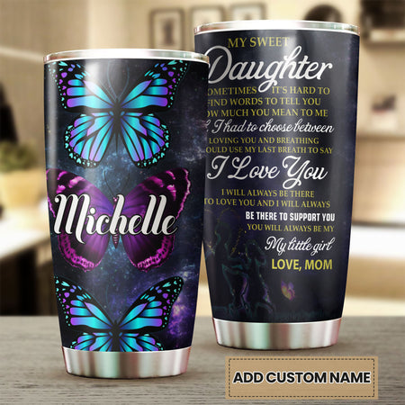 Camellia Personalized Butterfly To My Daughter Loving Letter Stainless Steel Tumbler - Double-Walled Insulation Travel Thermal Cup With Lid Mom Gift For Daughter