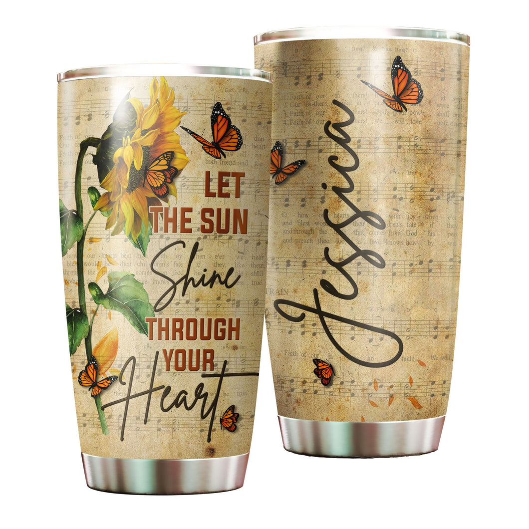 Camellia Personalized Sunflower Hippie Let The Sun Shine Through Heart Stainless Steel Tumbler - Double-Walled Insulation Travel Thermal Cup With Lid Gift For Hipster Girl