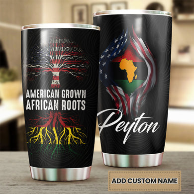Camellia Personalized 3D American Grown African Roots Stainless Steel Tumbler - Customized Double-Walled Insulation Therma Cup With Lid