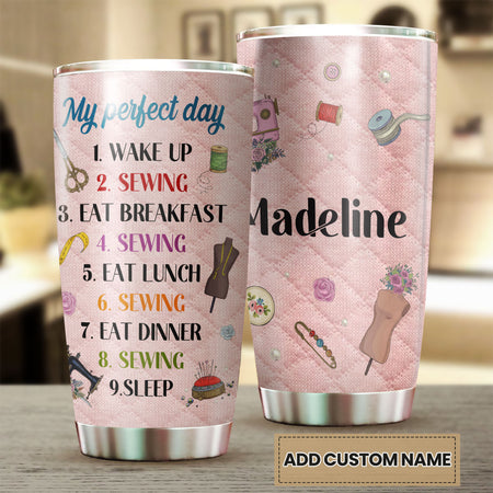 Camellia Personalized Perfect Day Wake Up Sewing Sewist Vintage Stainless Steel Tumbler - Double-Walled Insulation Travel Thermal Cup With Lid Gift For Sewer Sewing Lover