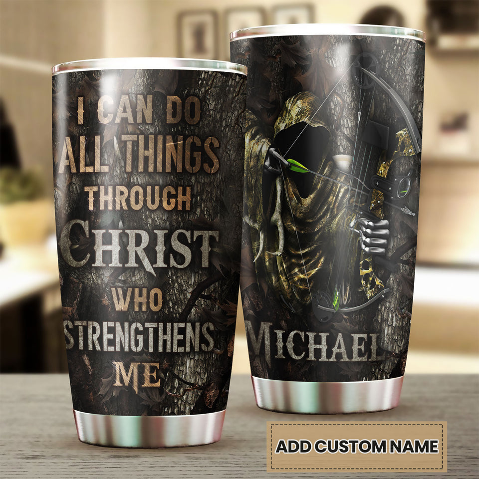 Camellia Personalized Archer I Can Do All Christ Strengthens Me Stainless Steel Tumbler - Double-Walled Insulation Thermal Cup With Lid Gift For Faith Believer