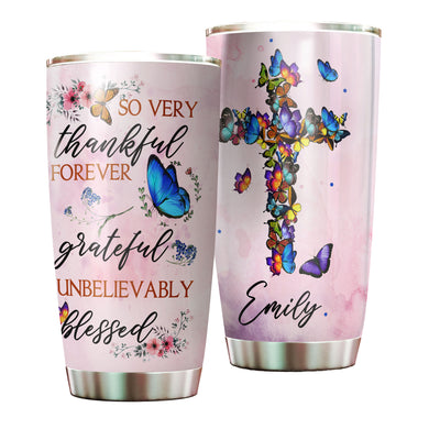 Camellia Personalized Butterfly Thankful Forever Unbelievably Blessed Stainless Steel Tumbler - Double-Walled Insulation Thermal Cup With For Memorable Day