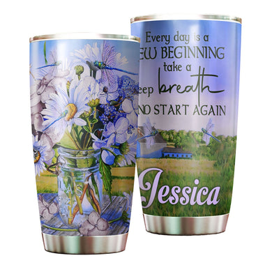 Camellia Personalized Farming Daisy Dragonfly Everyday Is A New Beginning Stainless Steel Tumbler - Double-Walled Insulation Travel Thermal Cup With Lid Gift For Nature Lover
