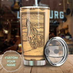 Camellia Personalized Viking Horse Metal Style Stainless Steel Tumbler - Double-Walled Insulation Travel Thermal Cup With Lid Gift For Birthday Horse Lover Barrel Racing